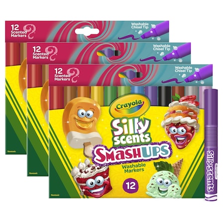Crayola Wedge Tip Silly Scents Smash Ups Markers, 12 Colors, 36PK 588279